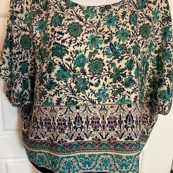 Forever 21 Beige Floral Crop Batwing Boho/Peasant Top Sz S - Picture 2 of 7